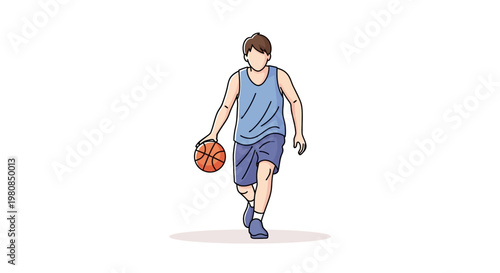 Young man dribbling a basketball.