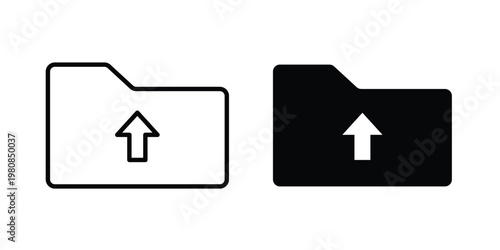 Folder upload icon set vector symbol in black filled and stroke style
