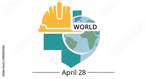 Construction safety concept featuring a globe and protective gear illustration