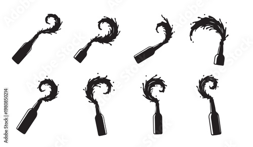 Black bottle with liquid splash motion against white background vector illustration