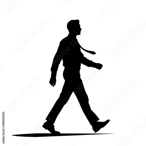 Silhouette of a Confident Business Man Walking Forward.