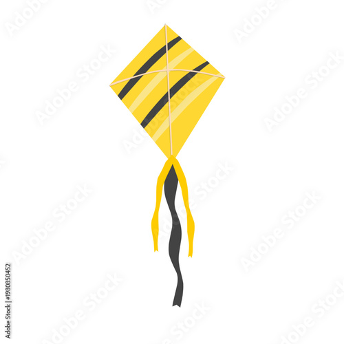 Yellow kite vector. Kite icon. Flying kite illustration. Kite flat design. Kite cartoon. Kite childhood game 