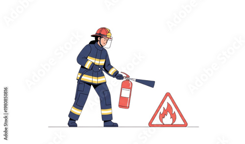 Female fire fighting training concept vector illustration woman emergency rescue practice