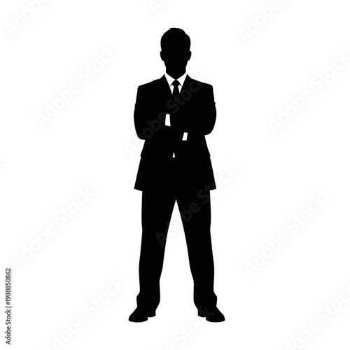 Silhouette of a Confident Businessman Standing with Arms Crossed.