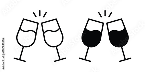 Glass-cheers icon set vector symbol in black filled and stroke style