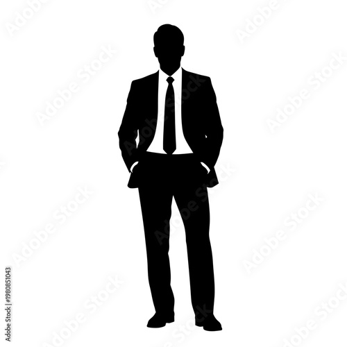 Silhouette of a Confident Businessman Standing with Hands in Pockets.