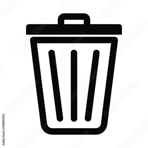 Waste Bin Silhouette. Simple Black and White Icon for Delete, Remove, Clear, Discard Function Symbol
