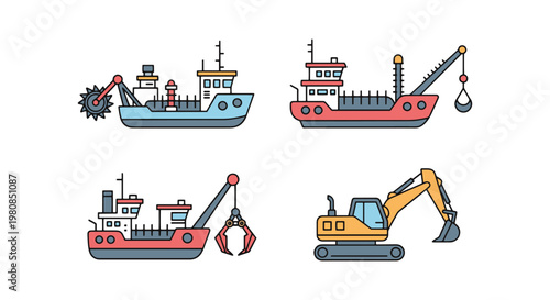 Dredger Line art vector set abstract clean creative illustration