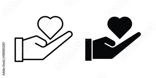 Hand holding heart icon set vector symbol in black filled and stroke style