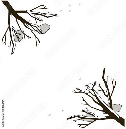 雪が積もった木々を上から見た冬のフレーム風背景イラスト