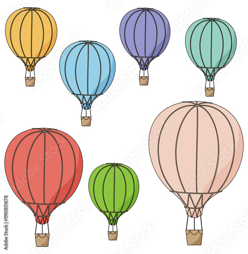 カラフルな気球を並べたシンプルなイラスト素材