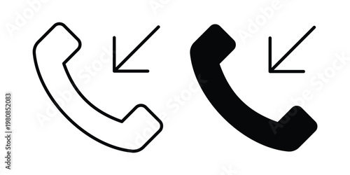 Incoming Call icon set vector symbol in black filled and stroke style