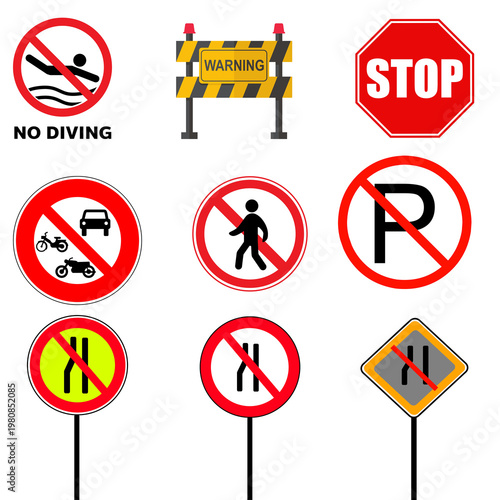 Obraz na płótnie Set of Traffic Safety Signs and Road Warning Symbols