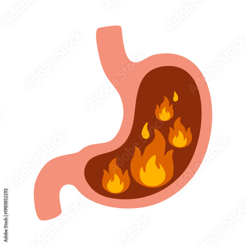 Human stomach with heartburn and acid reflux icon on transparent background