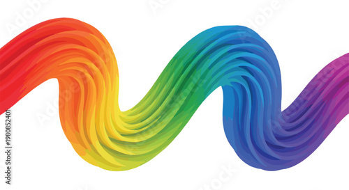 A colorful, wavy rainbow-shaped object with a smooth, layered texture against a clean white background.