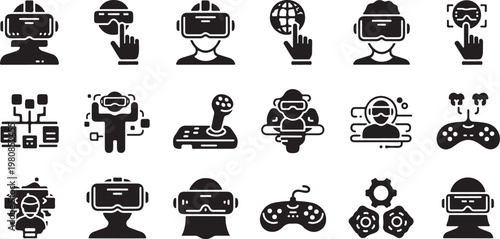 Virtual Reality Gaming Icons and Technology Symbols Set