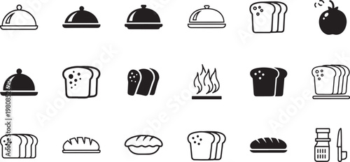 Black and white of various kitchen cookware utensils isolated pots pans