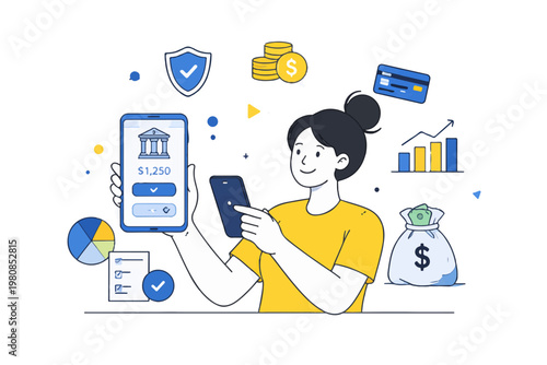 Smartphone Finance App with Money Management and Security Concept