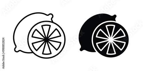 Lemon icon set vector symbol in black filled and stroke style