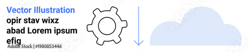 Data storage, cloud technology, file sharing, process automation, digital workflow, data syncing. Gear icon next to a cloud with a downward arrow. Data storage and cloud technology concepts