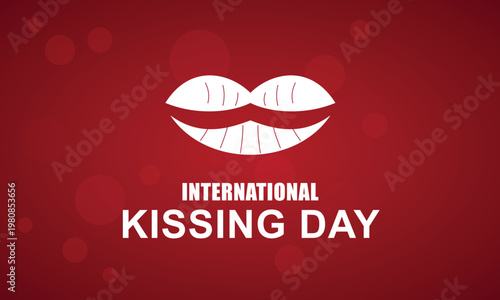 A vector illustration celebrating International Kissing Day with white lips on a red background.