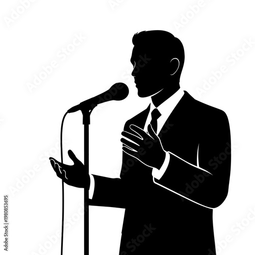 Silhouette of a Man Giving a Speech at a Podium.