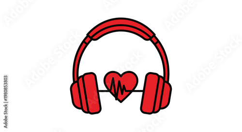 An illustration of red headphone with heart in the center