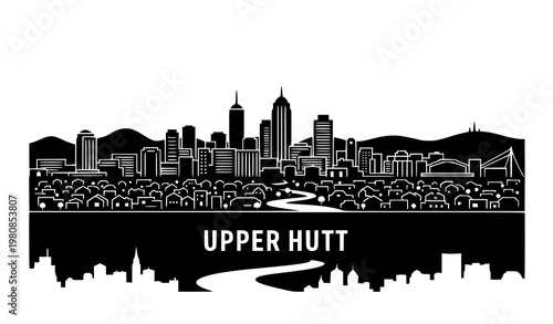 Upper Hutt Skyline New Zealand Cityscape Black
