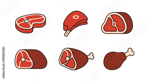 Meat Cut Line art vector set clean color pattern illustration