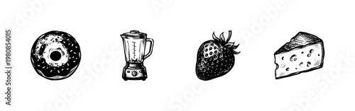 Food and Beverage Gastronomy Elements with Inky Brush Strokes and Hand-Drawn Sketchy Aesthetic