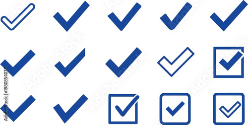 Blue verification checkbox vectors for digital navigation menus