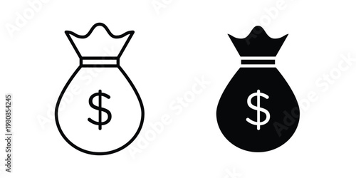 Money bag icon set vector symbol in black filled and stroke style