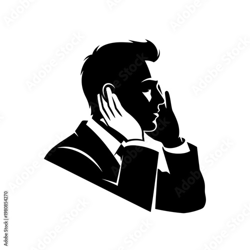 Silhouette of a Man in Suit Answering Phone Call.