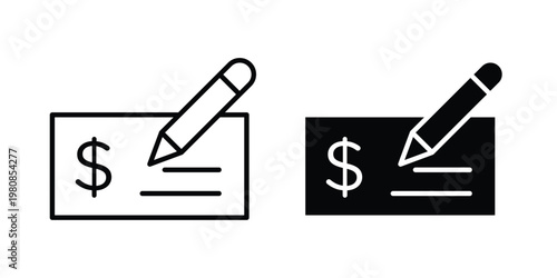 Money check icon set vector symbol in black filled and stroke style