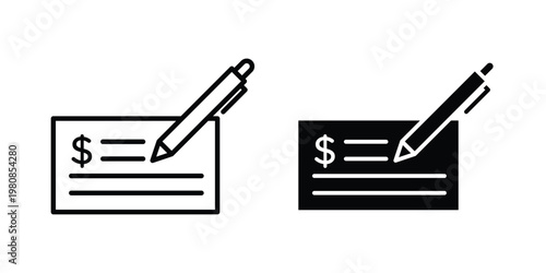 Money check icon set vector symbol in black filled and stroke style