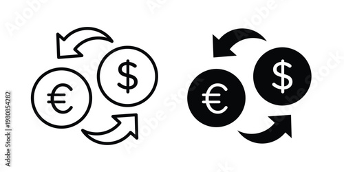 Money exchange icon set vector symbol in black filled and stroke style