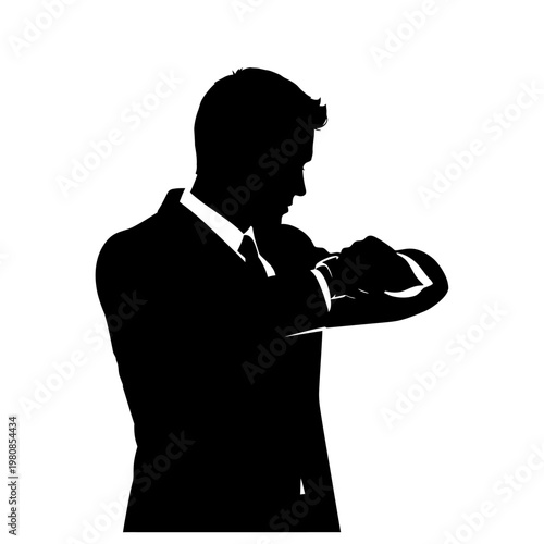 Silhouette of a Man in Suit Checking His Wristwatch.
