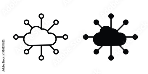 Network cloud icon set vector symbol in black filled and stroke style