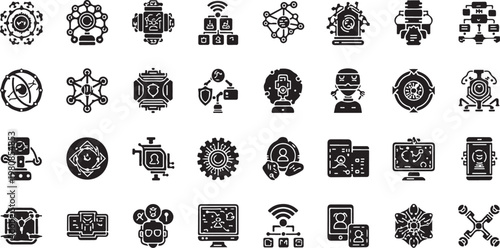 Collection of various technology and engineering icons and symbols