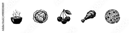 Food and Grocery Market Ingredients with Fluid Engraving Style and Hand-Drawn Sketchy Style