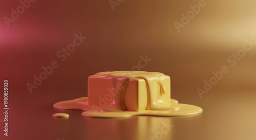 Chocolate melting on reflective surface.