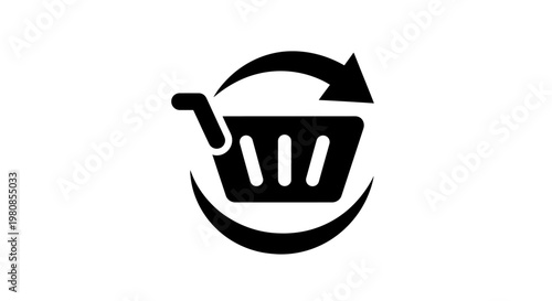 Shopping cart icon with recycling arrow symbol representing the concept of online shopping and returns