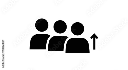 Three figures representing an increasing number of people or growth, with an arrow pointing upwards
