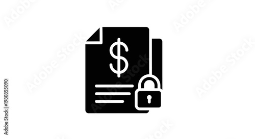 Secure Financial Documents with a lock icon, representing a document with a dollar symbol and a padlock, highlighting financial security and data protection