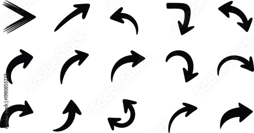 Hand drawn black brush style arrow set vector design elements