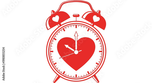 Red heart-shaped alarm clock, a symbol of love and time, ready to ring