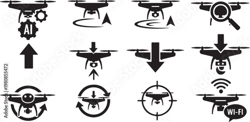 Drone control icons set for navigation and operation guidance