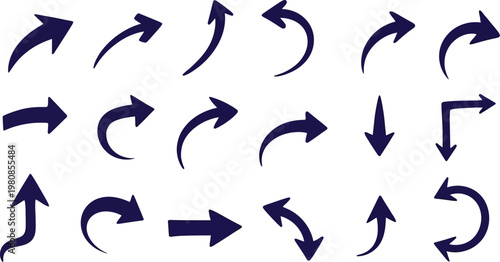 Geometric dark blue directional sign set chunky vector graphics