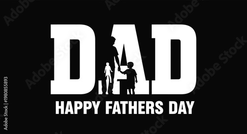 Dad happy fathers day text with silhouette of father and two sons holding hands, fathers day celebration.
