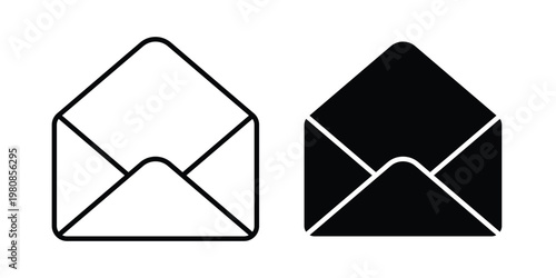 Open envelope icon set vector symbol in black filled and stroke style